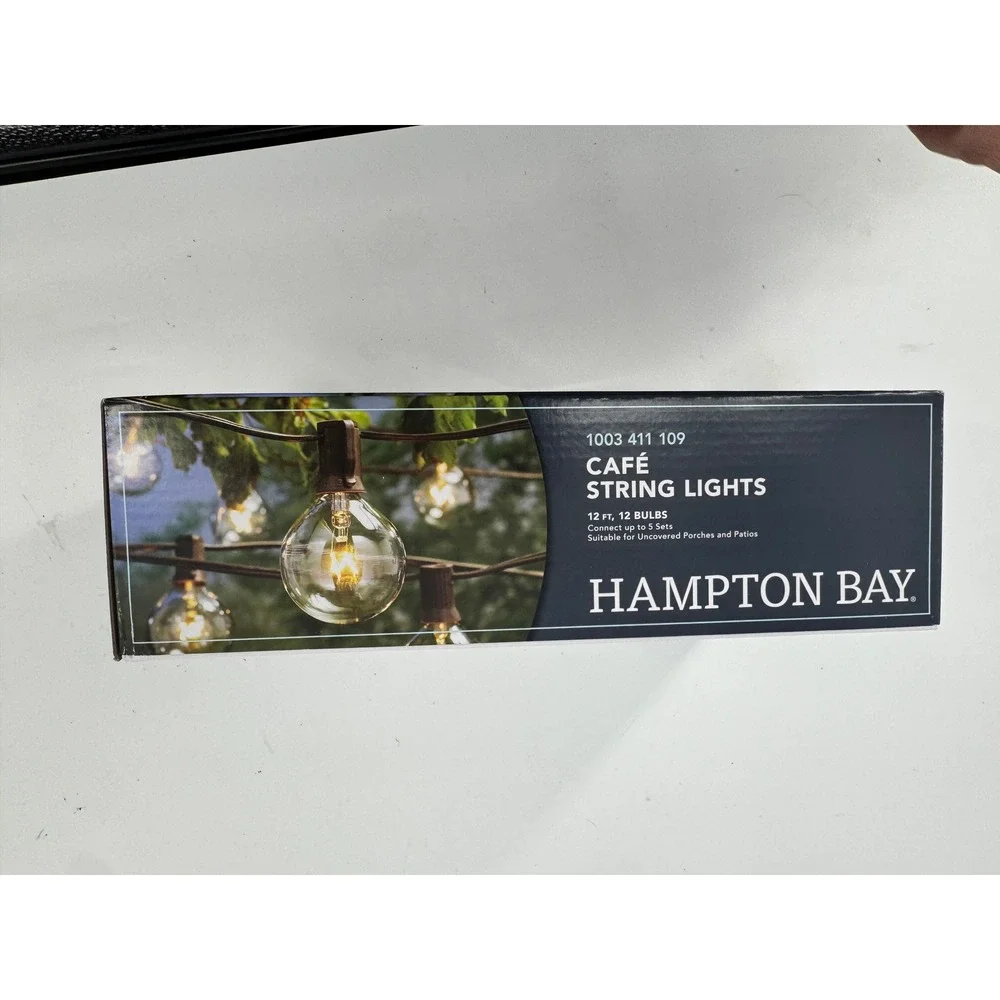 Hampton Bay Café String Lights 12ft 12 Bulbs Clear Brown‎ Outdoor Patio Party